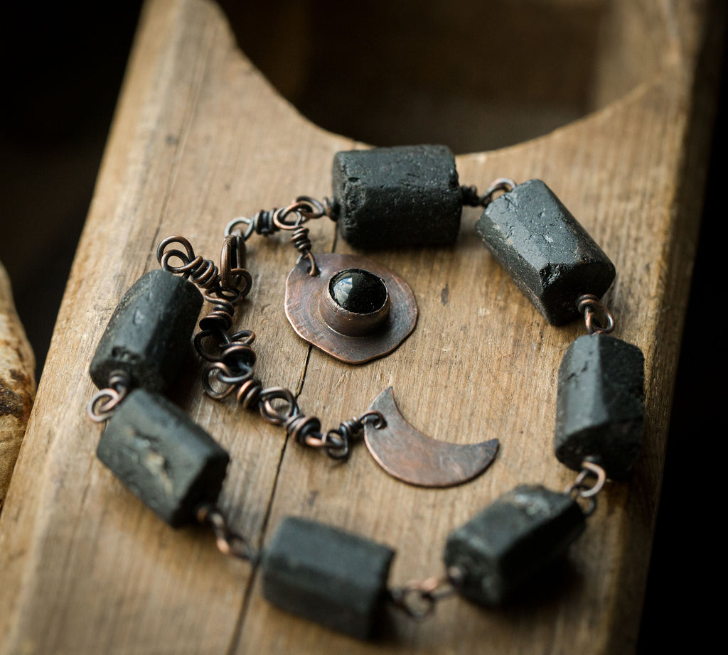 Bransoletka z czarnym turmalinem i obsydianem