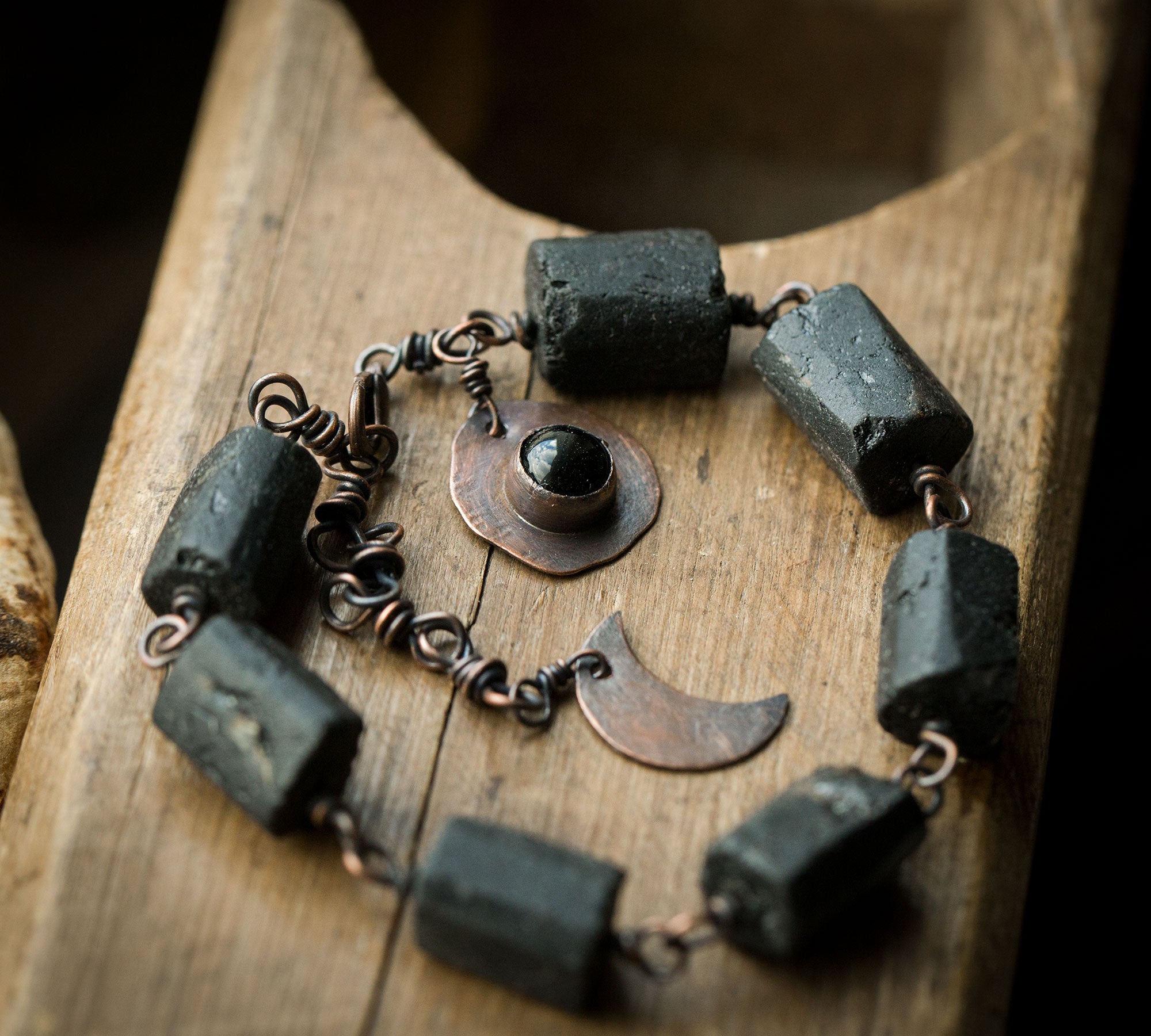 Bransoletka z czarnym turmalinem i obsydianem