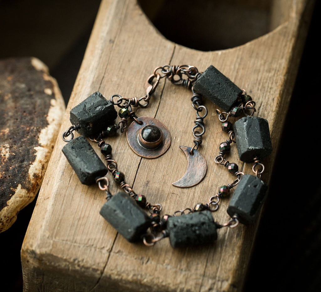 Bransoletka z czarnym turmalinem i obsydianem