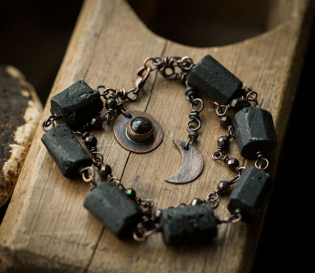 Bransoletka z czarnym turmalinem, hematytem i obsydianem