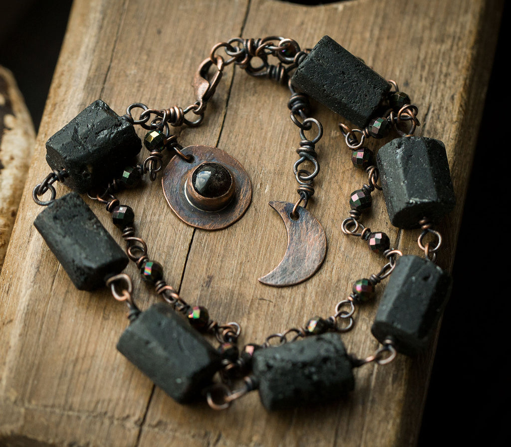 Bransoletka z czarnym turmalinem, hematytem i obsydianem