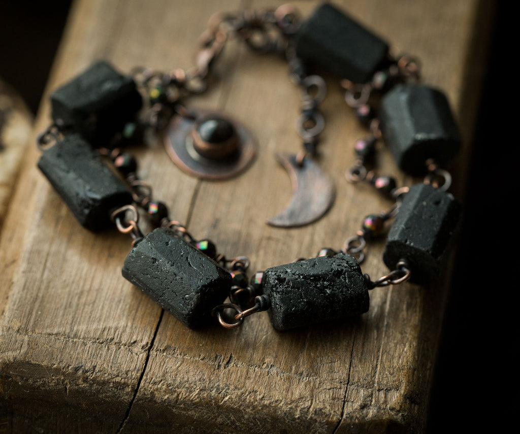 Bransoletka z czarnym turmalinem, hematytem i obsydianem