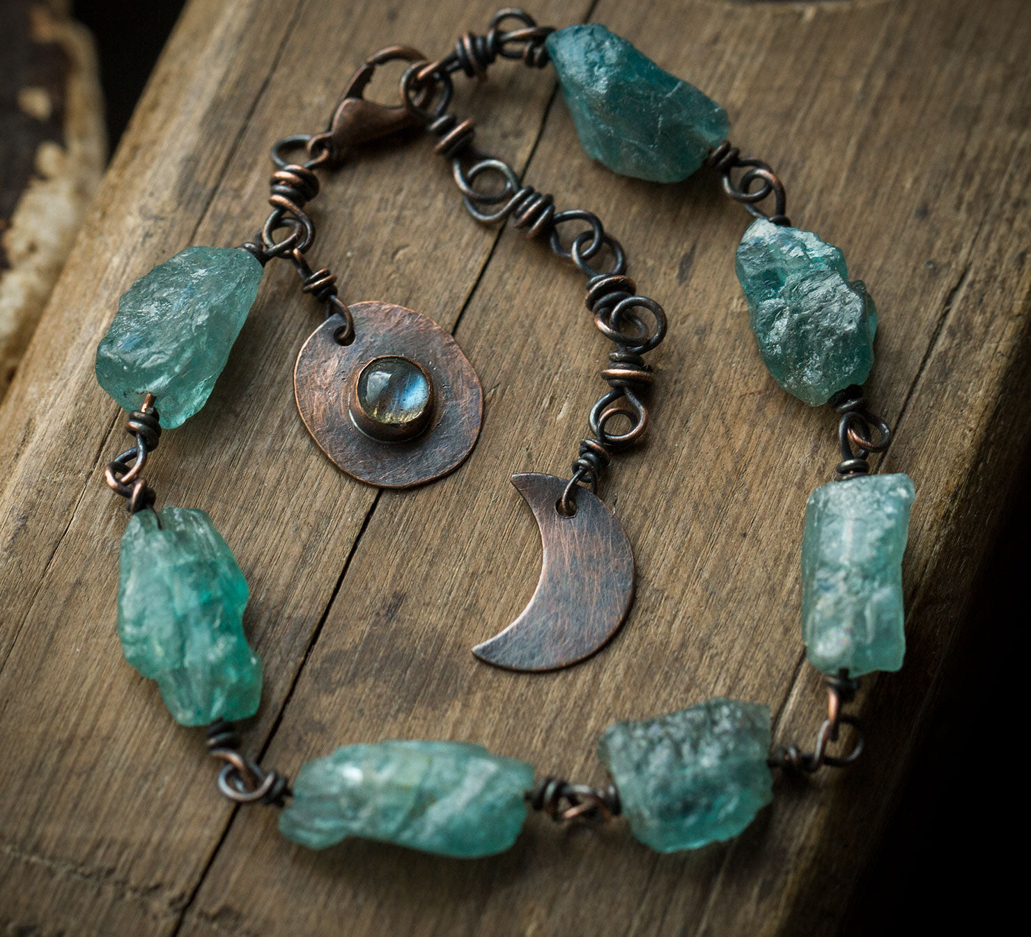 Księżycowa bransoletka z apatytem i labradorytem