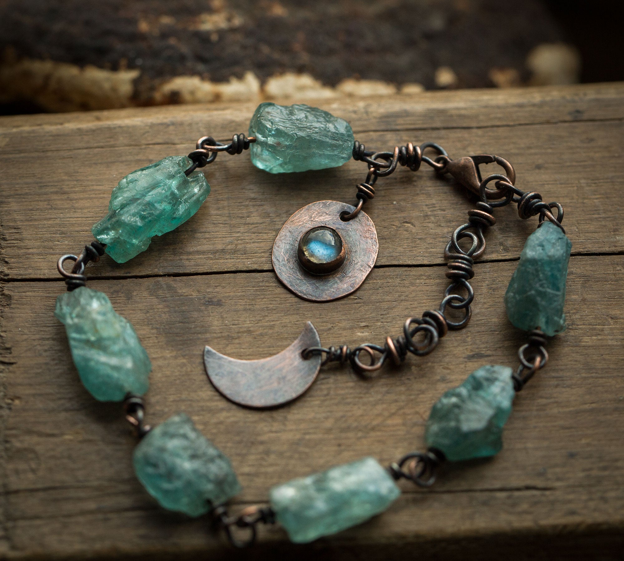 Księżycowa bransoletka z apatytem i labradorytem