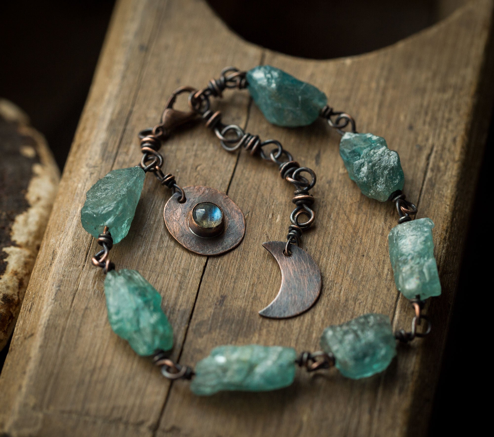 Księżycowa bransoletka z apatytem i labradorytem