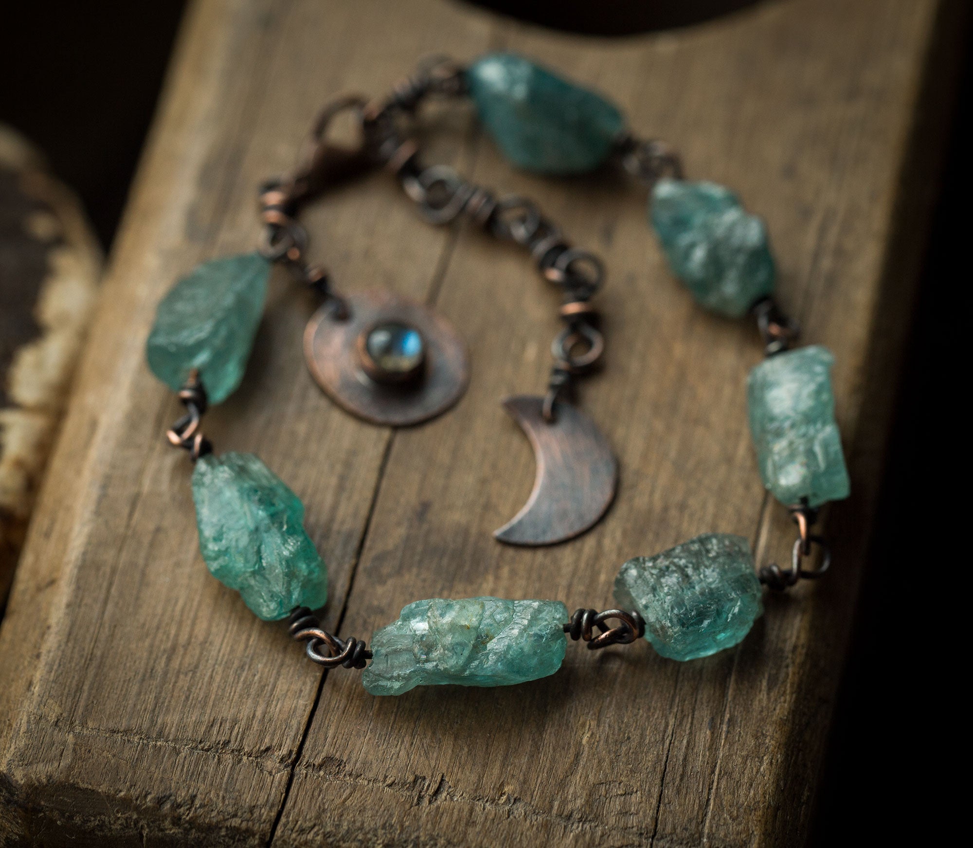 Księżycowa bransoletka z apatytem i labradorytem
