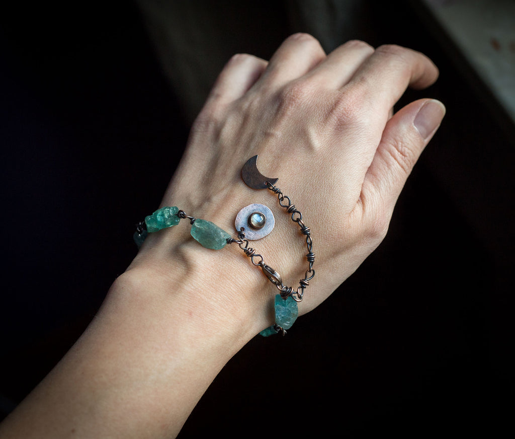 Księżycowa bransoletka z apatytem i labradorytem