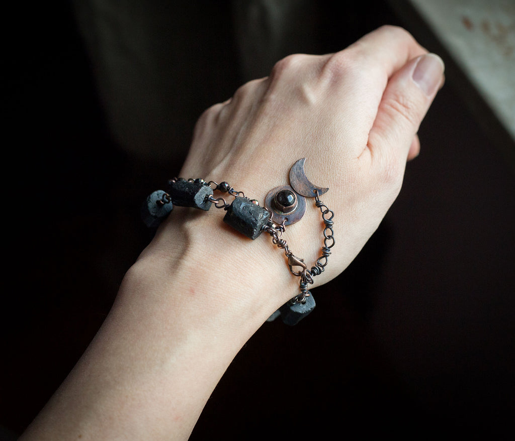 Bransoletka z czarnym turmalinem, hematytem i obsydianem