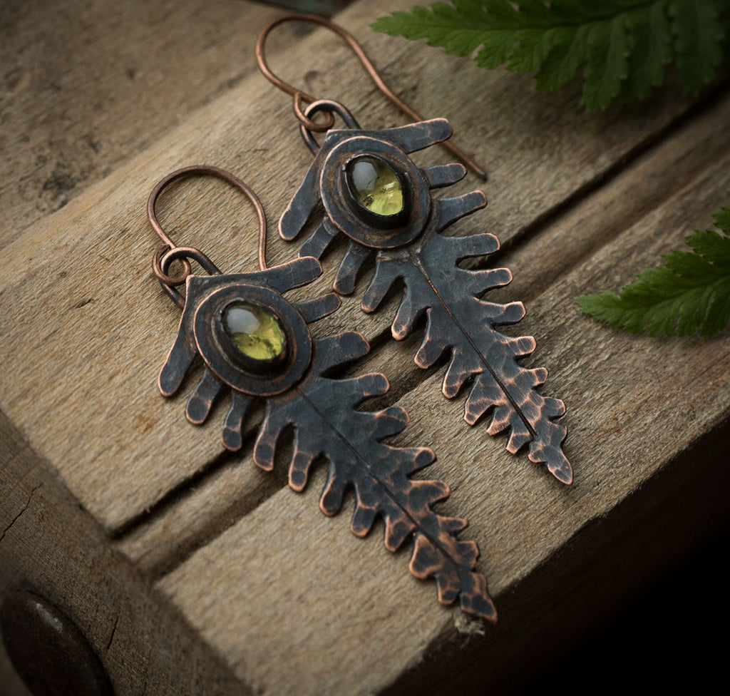 Kolczyki paprocie z perydotem i bransoletka perydot+agat indyjski