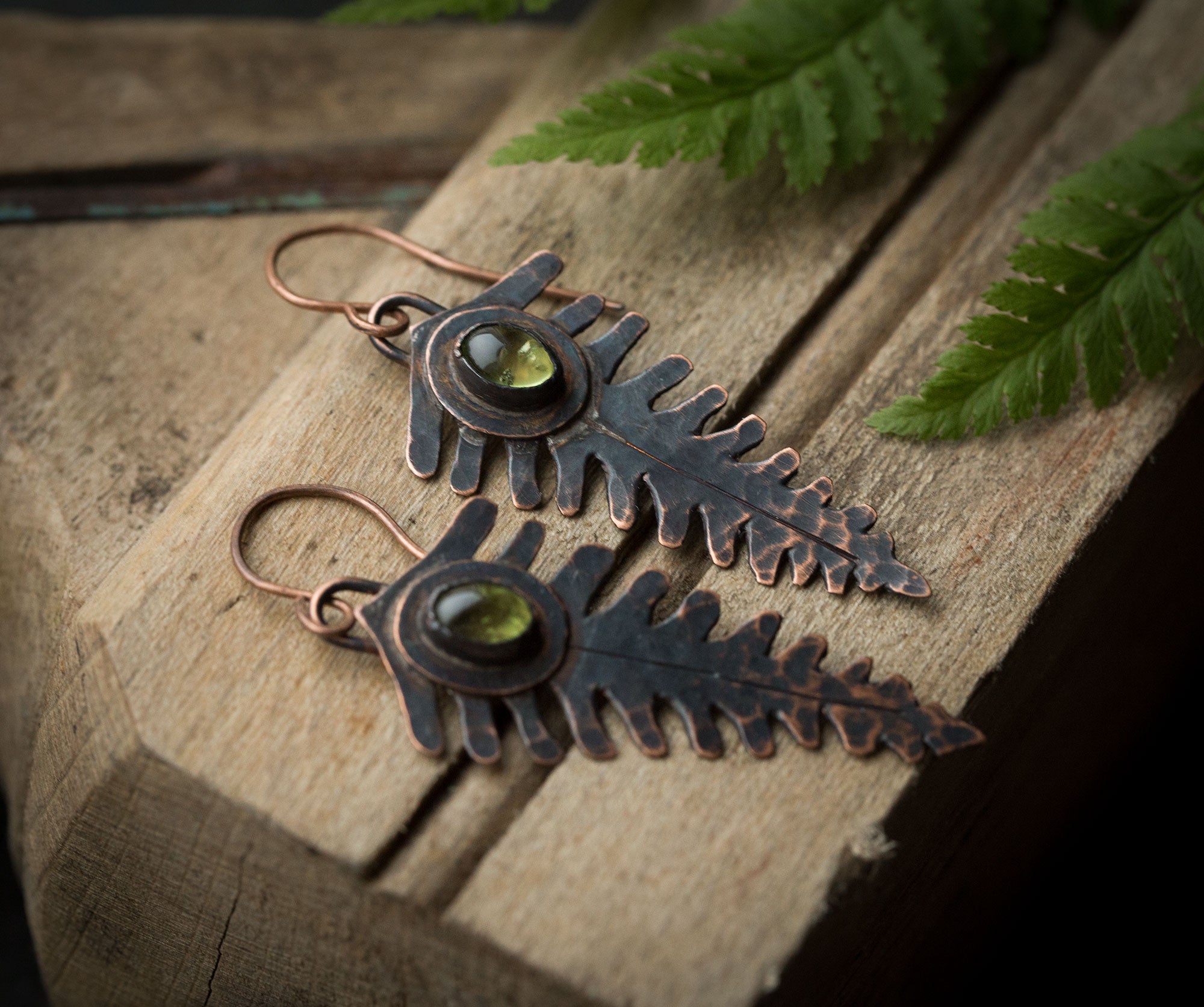 Kolczyki paprocie z perydotem i bransoletka perydot+agat indyjski