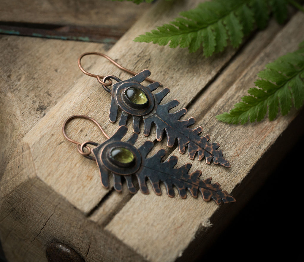 Kolczyki paprocie z perydotem i bransoletka perydot+agat indyjski