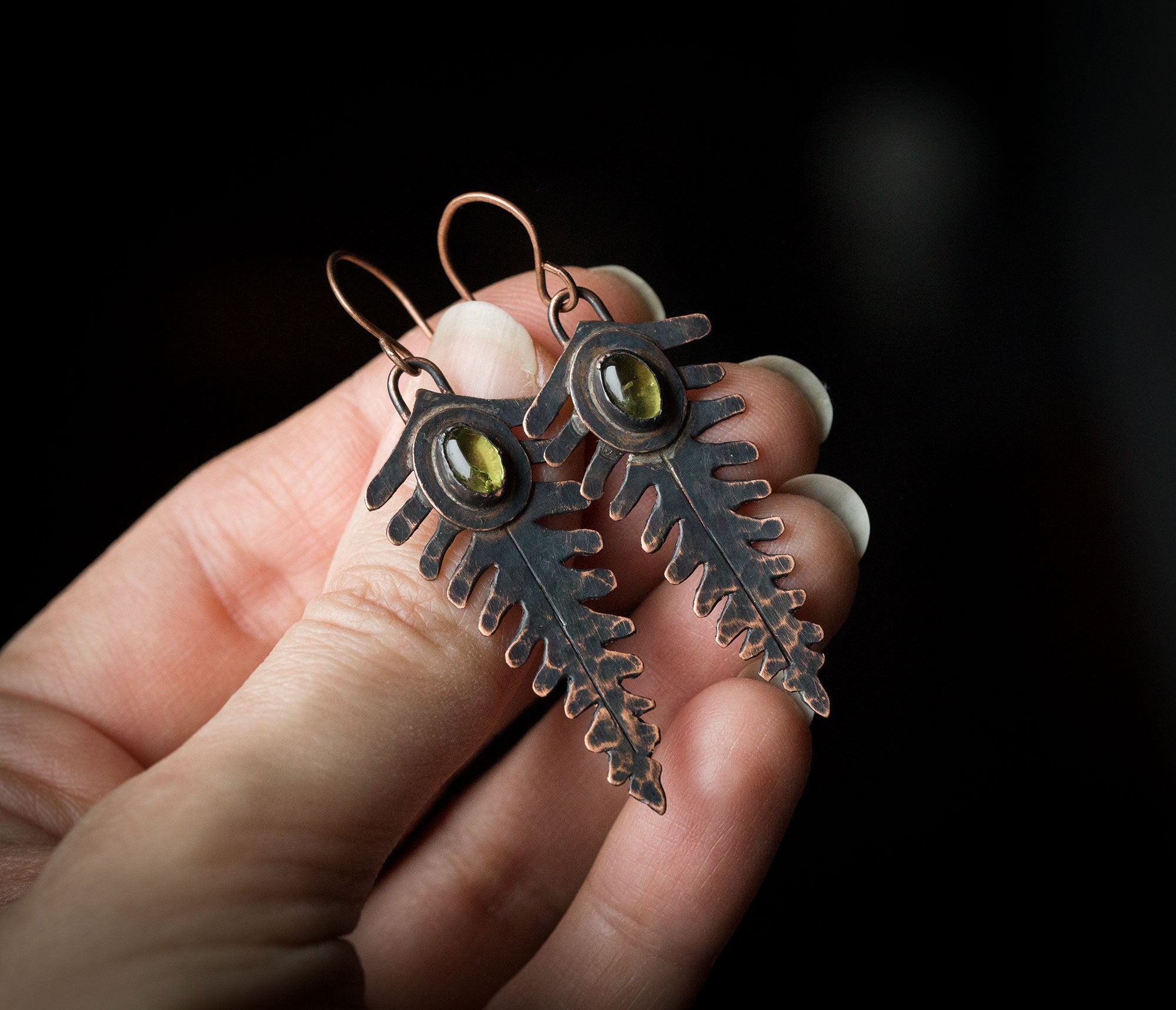 Kolczyki paprocie z perydotem i bransoletka perydot+agat indyjski