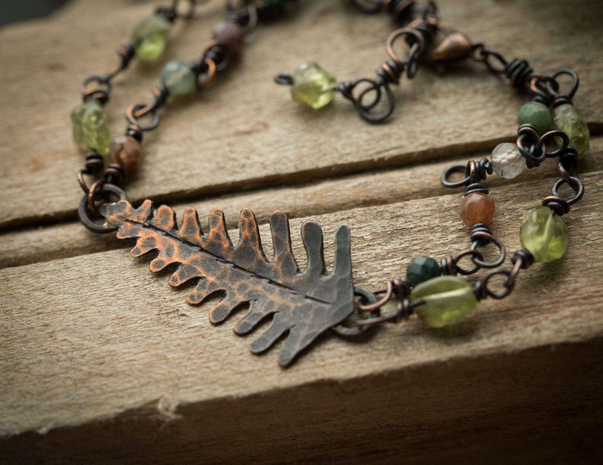 Kolczyki paprocie z perydotem i bransoletka perydot+agat indyjski