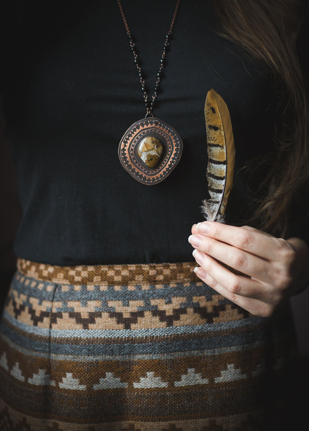 Naszyjnik z jaspisem, kwarcem i onyksem