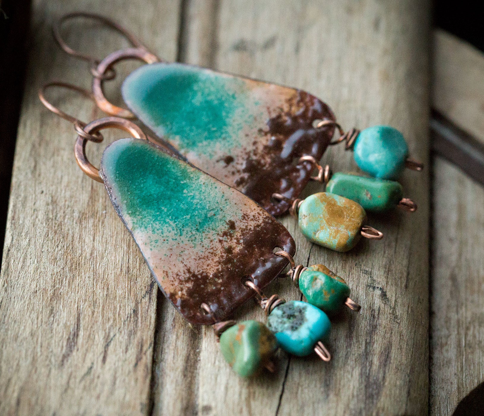 Kolczyki etniczne emaliowane z turkusem