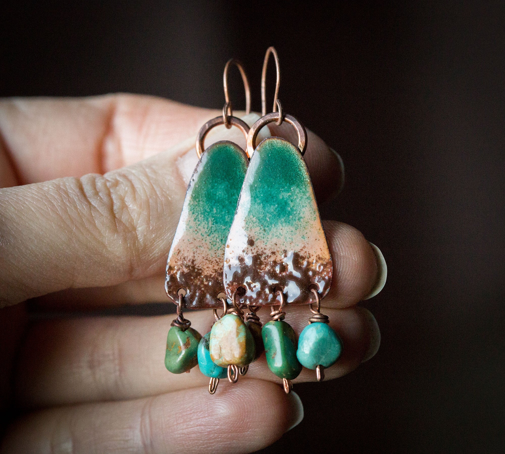 Kolczyki etniczne emaliowane z turkusem