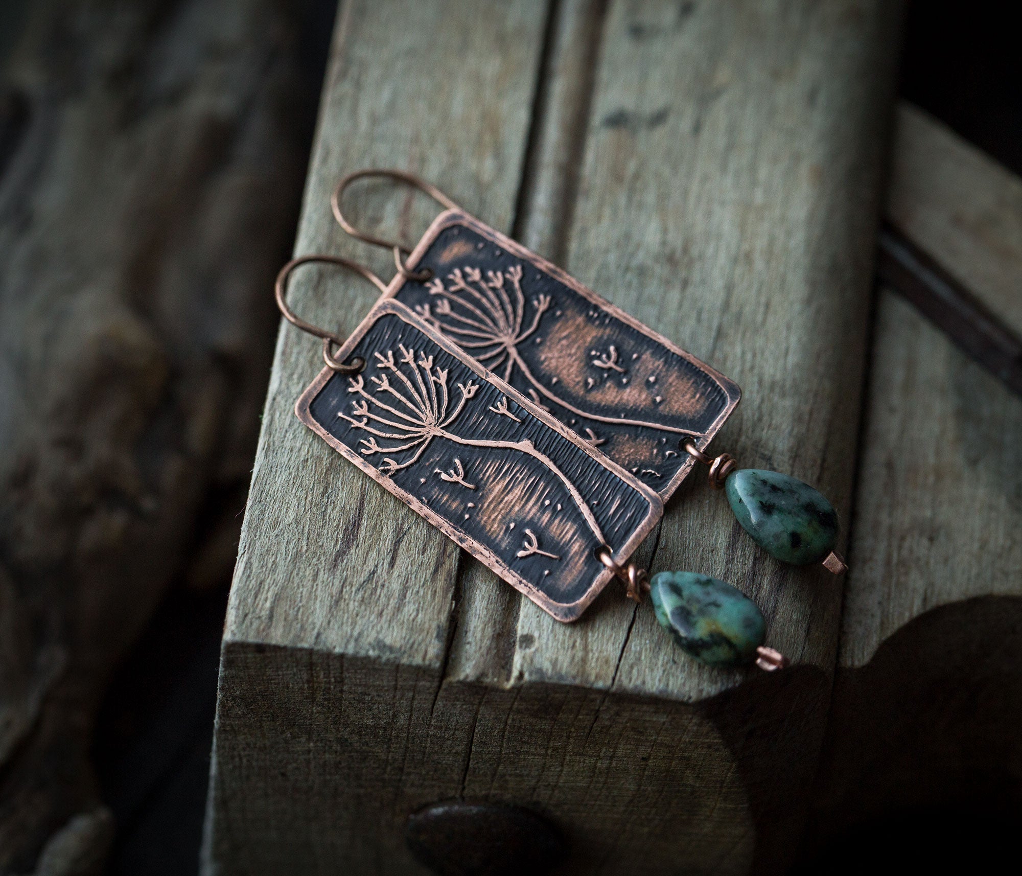 Kolczyki z dmuchawcami i turkusowym jaspisem