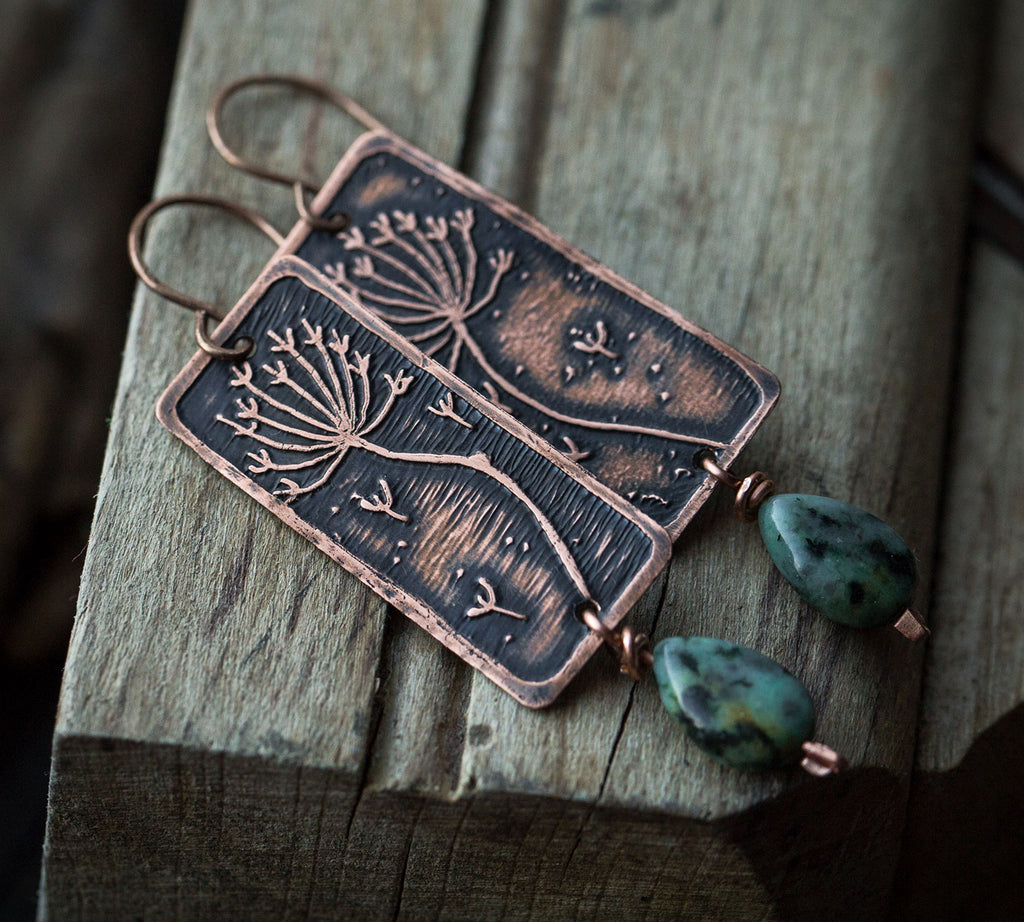 Kolczyki z dmuchawcami i turkusowym jaspisem