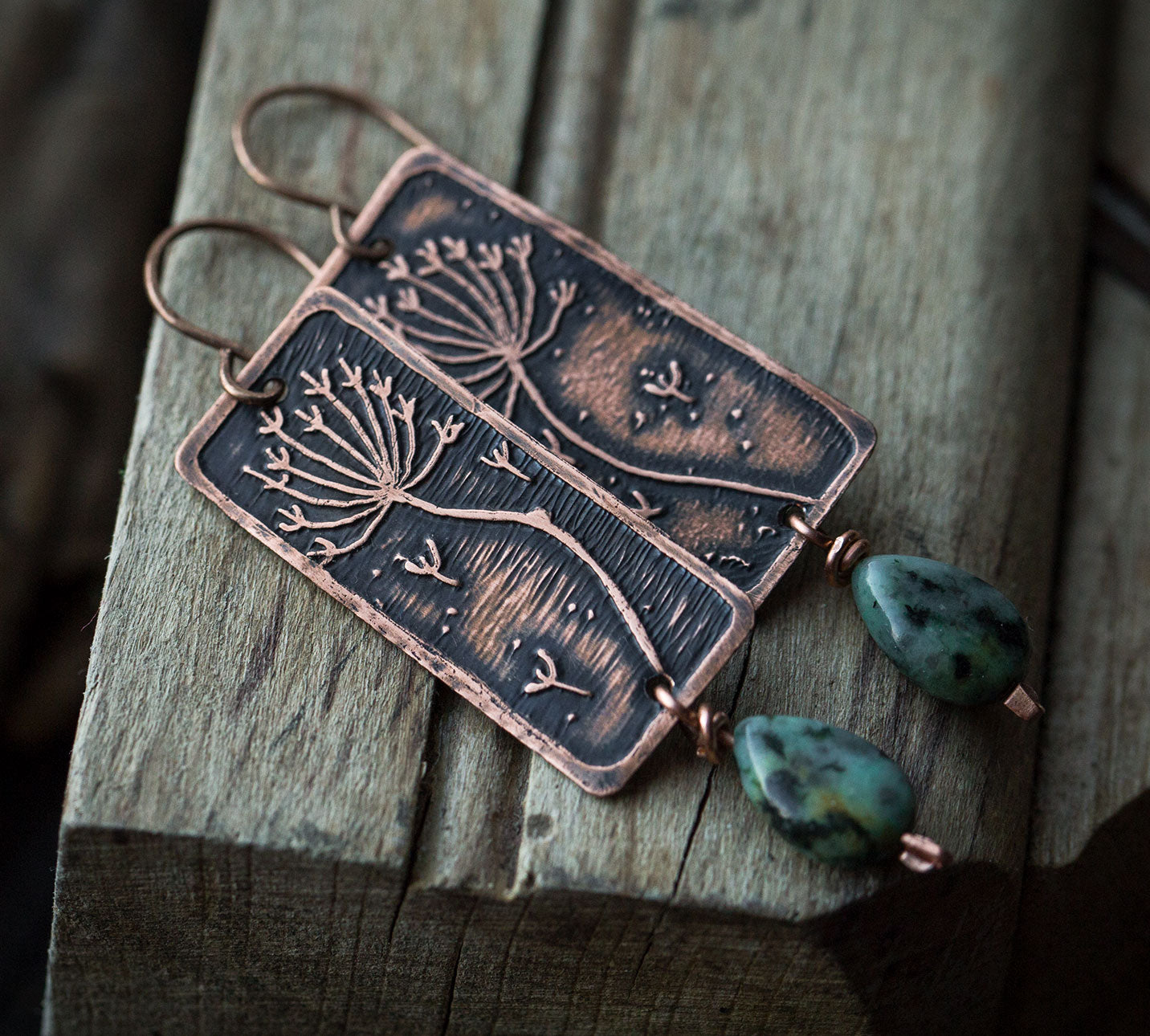 Kolczyki z dmuchawcami i turkusowym jaspisem