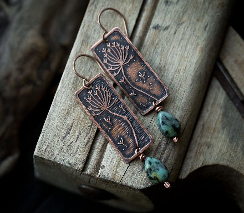 Kolczyki z dmuchawcami i turkusowym jaspisem