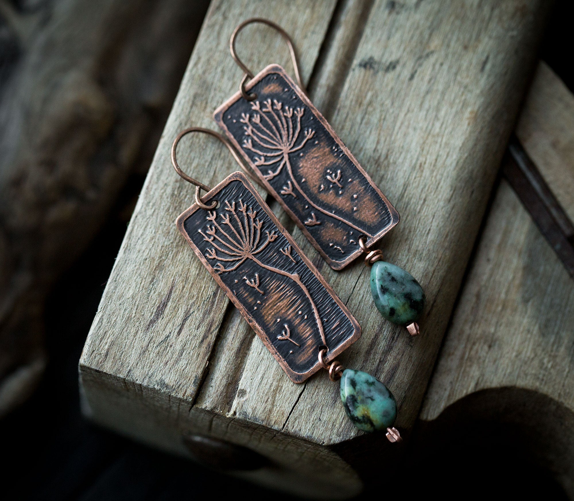 Kolczyki z dmuchawcami i turkusowym jaspisem