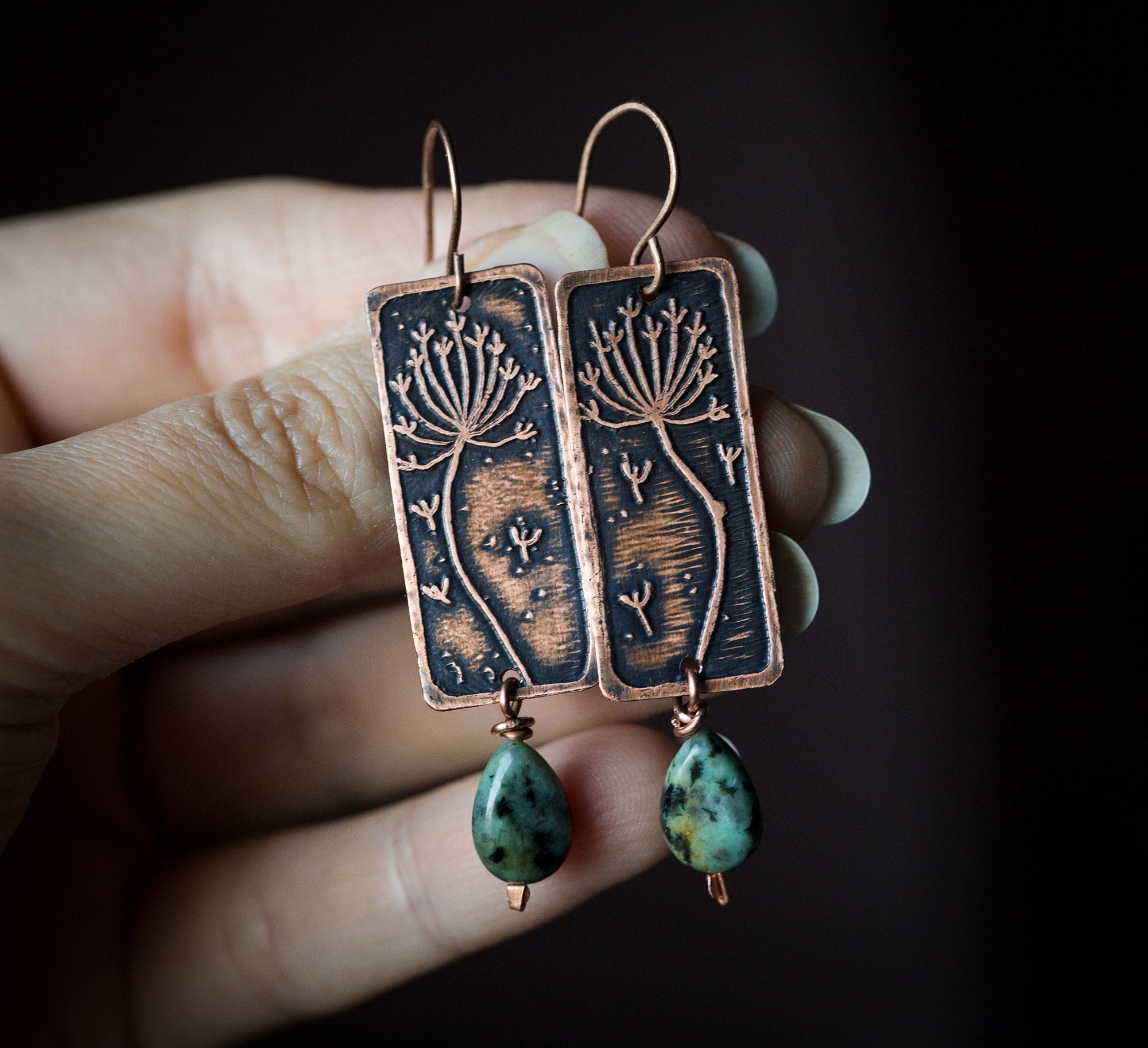 Kolczyki z dmuchawcami i turkusowym jaspisem