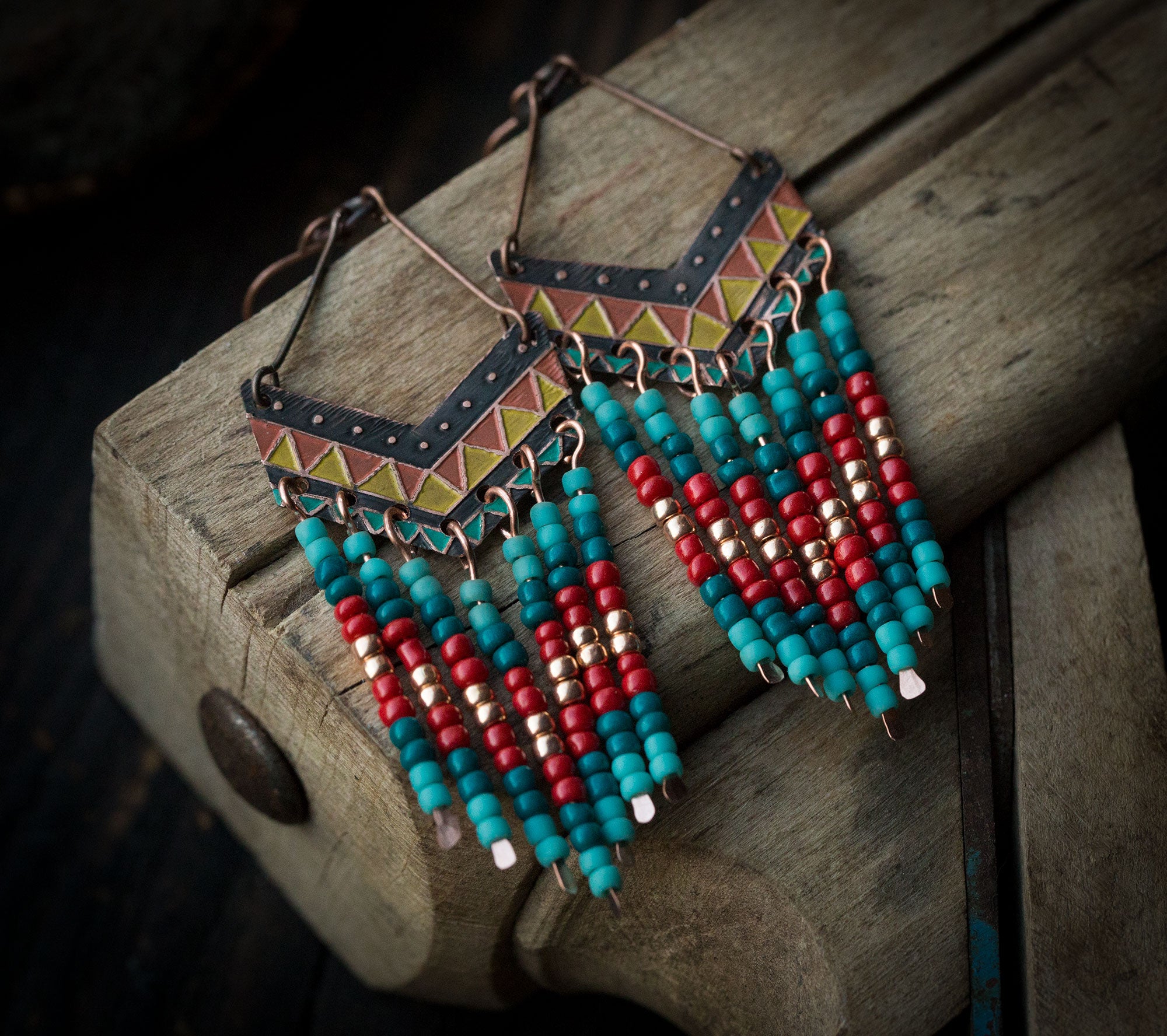 Kolczyki etniczne z koralikami, multikolor