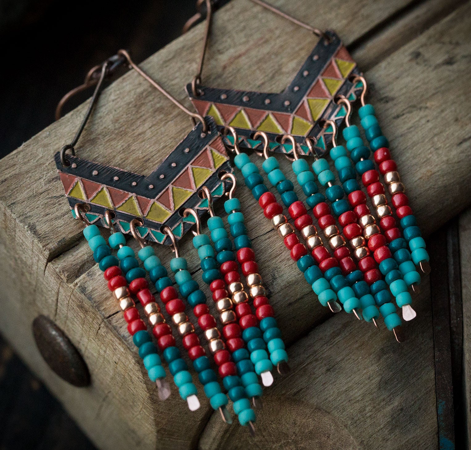 Kolczyki etniczne z koralikami, multikolor