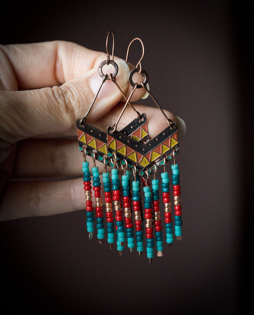 Kolczyki etniczne z koralikami, multikolor